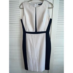 WHBM Women's Sleeveless Black and White Colorblock Sheath Midi Dress Size 8